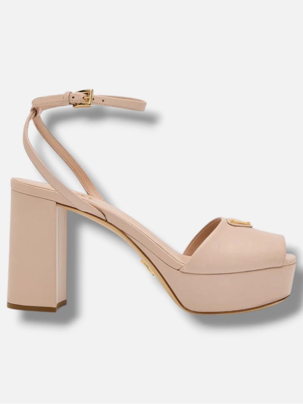 Prada Beige Leather Open-Toe Slingback Sandal with Gold Logo